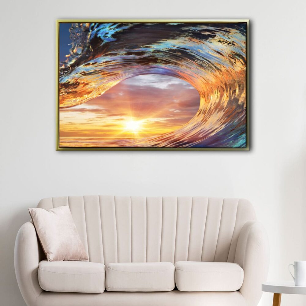 sun in wave floating frame canvas