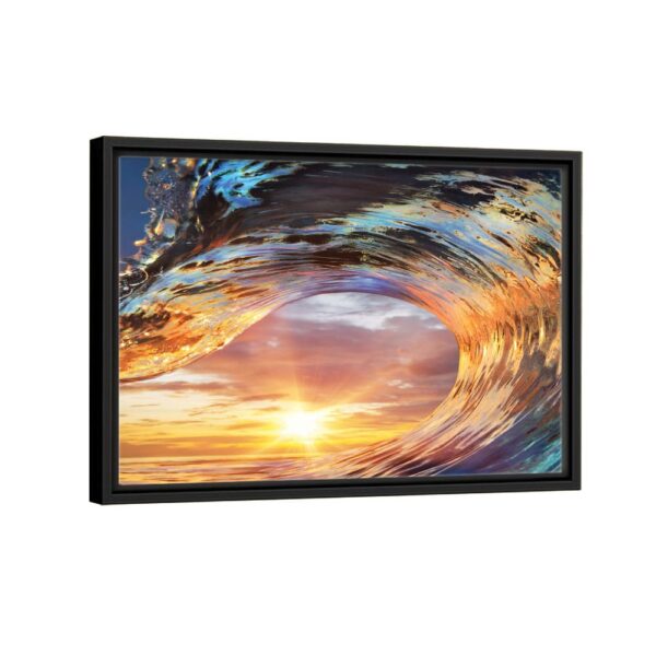 sun in wave framed canvas black frame