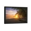 sunset behind palm framed canvas black frame