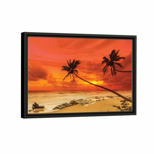 warm beach sunset framed canvas black frame