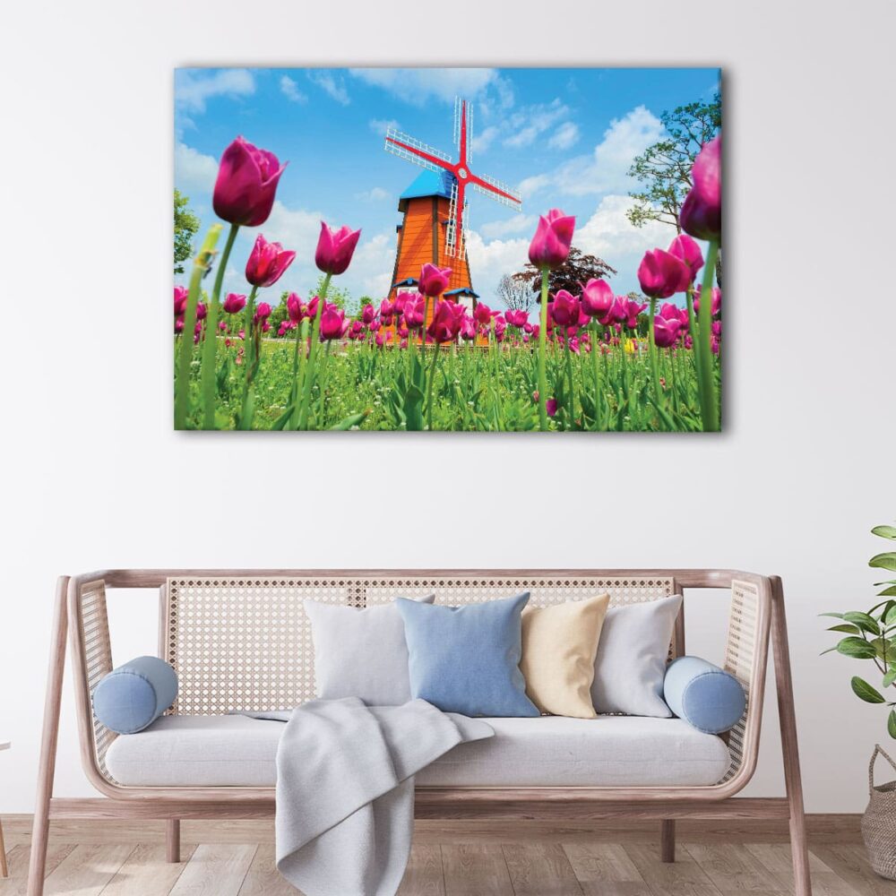 1 panels pink tulips field canvas art