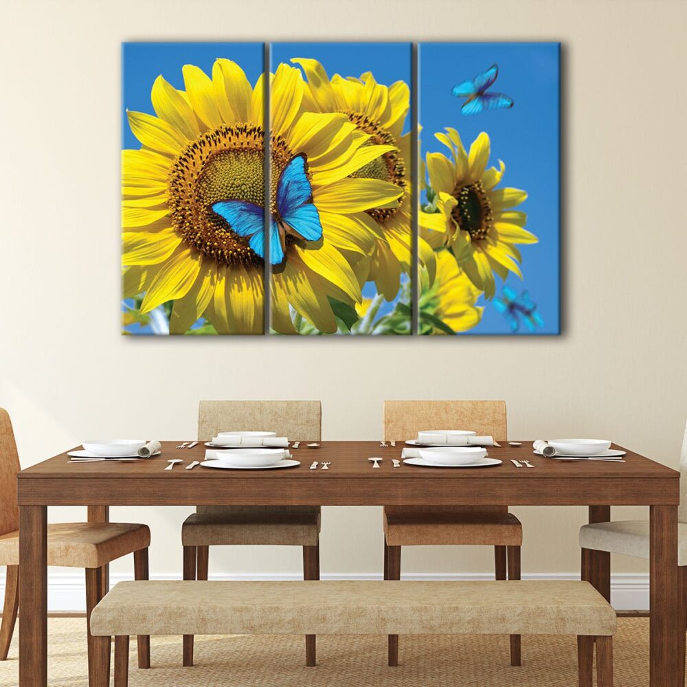 3 panels butterfly on sunflower canvas art