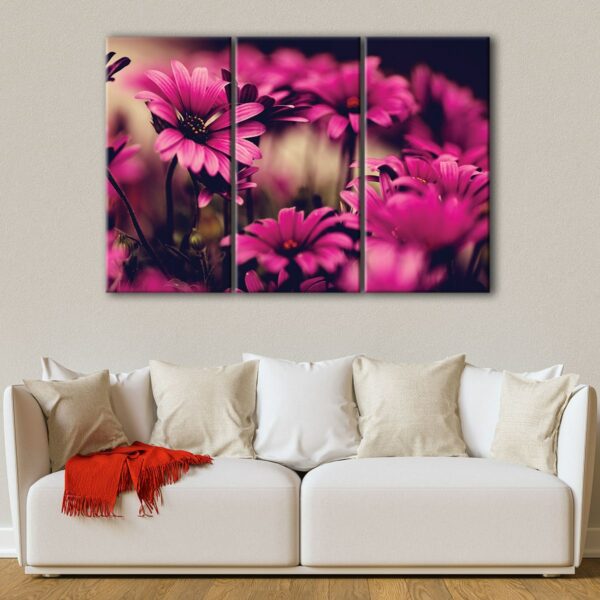 3 panels deep pink flowers canvas art