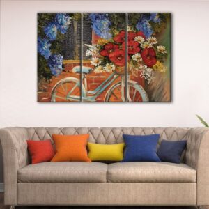 3 panels flowers bicycle canvas art