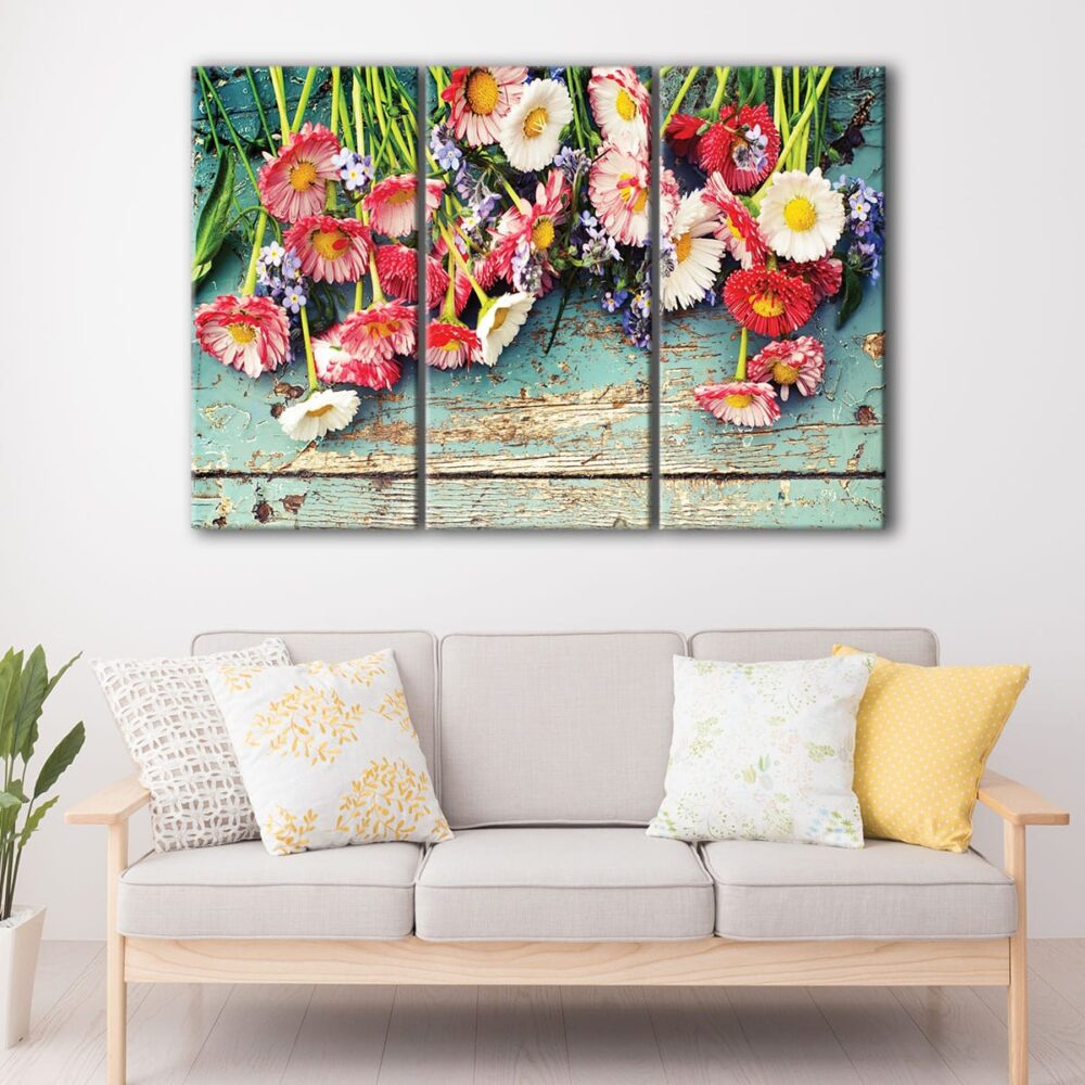 3 panels flowers bucket canvas art