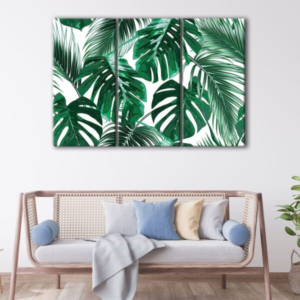 3 panels green leaves canvas art