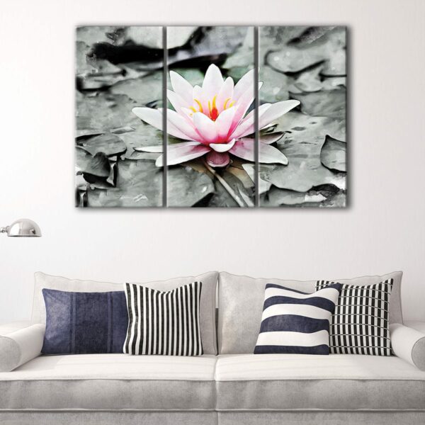 3 panels pink water lily canvas art