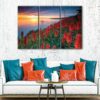 3 panels red flowers field canvas art