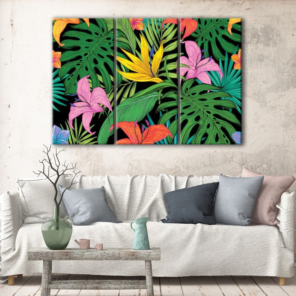 3 panels tropical leaves canvas art