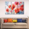 3 panels watercolor red flowers canvas art