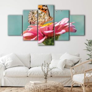 5 panels butterfly on flower canvas art