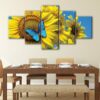 5 panels butterfly on sunflower canvas art