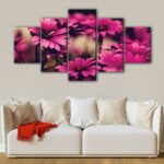 5 panels deep pink flowers canvas art