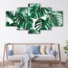 5 panels green leaves canvas art