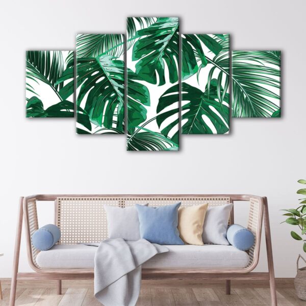 5 panels green leaves flowers canvas art