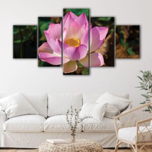 5 panels lotus flower canvas art