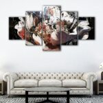 5 panels peony abstract canvas art