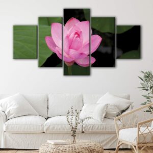 5 panels pink lotus canvas art