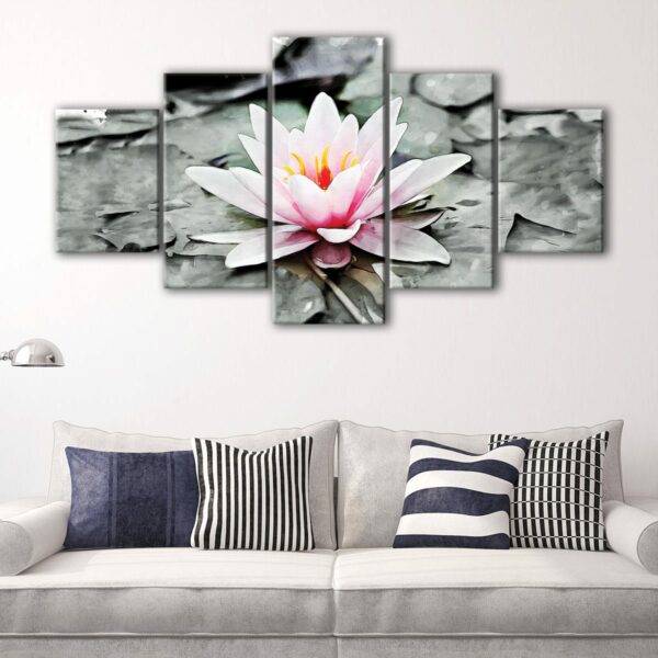 5 panels pink water lily canvas art