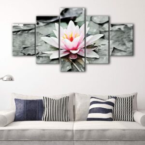 5 panels pink water lily canvas art