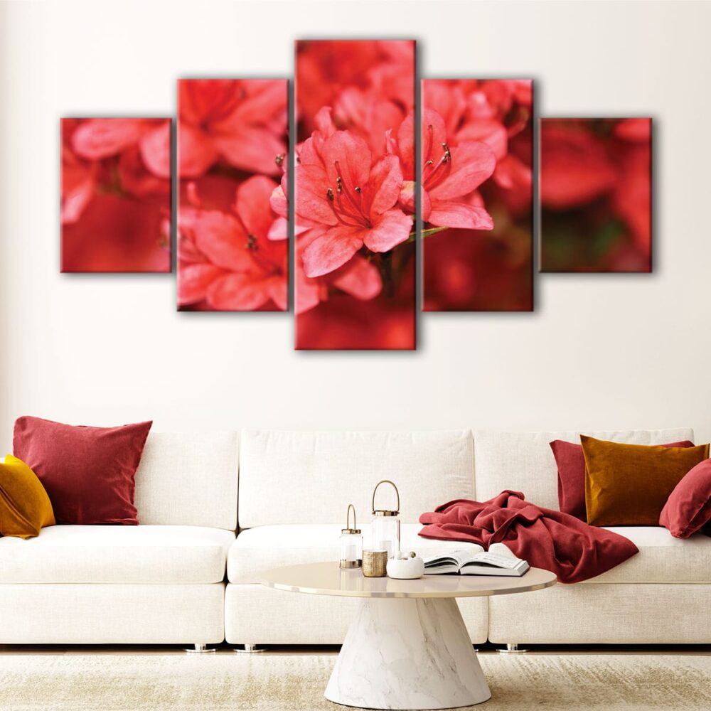 5 panels red flowers canvas art