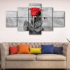 5 panels red rose canvas art