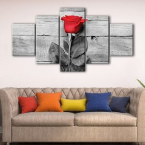 5 panels red rose canvas art