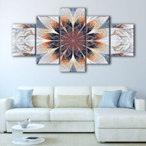 5 panels white flower fractal canvas art