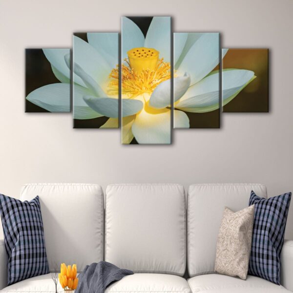 5 panels white lotus flower canvas art