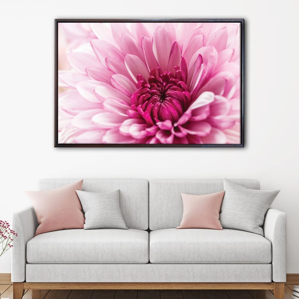 blooming dahlia flower floating frame canvas