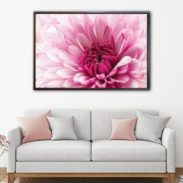 blooming dahlia flower floating frame canvas