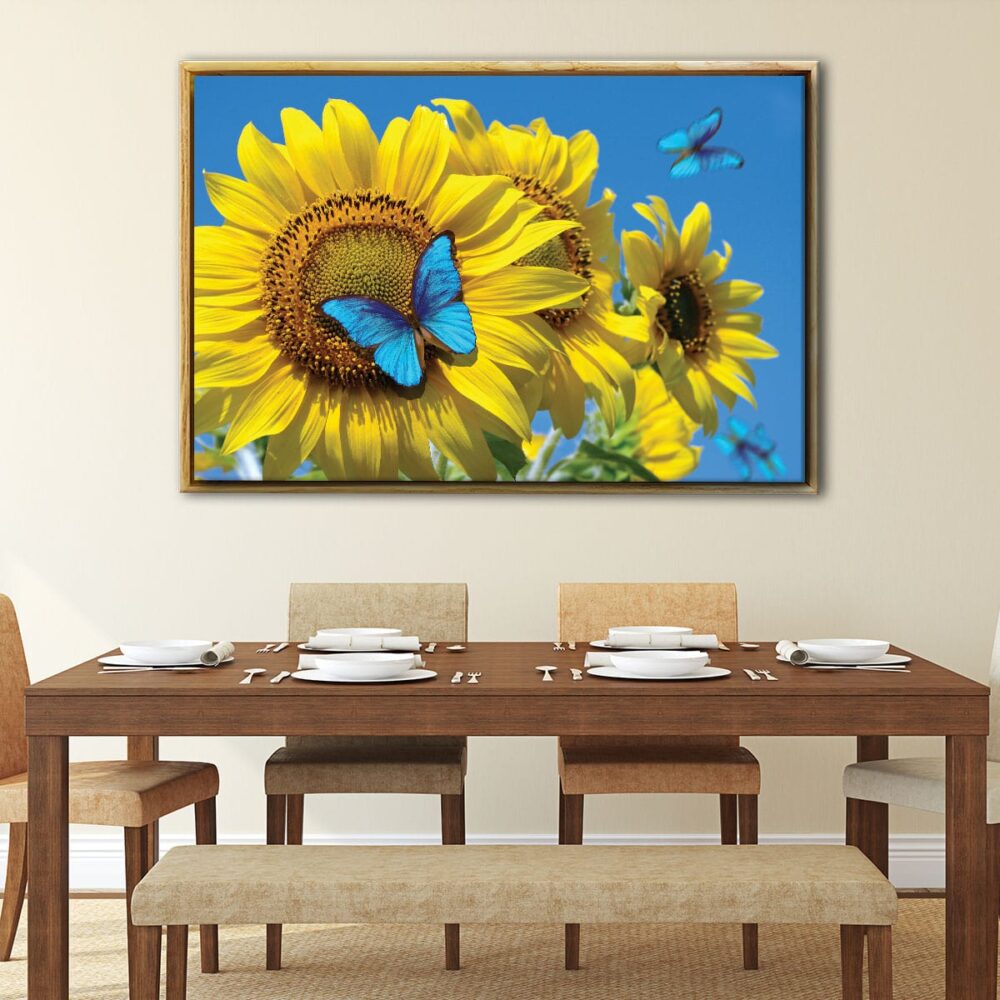 butterfly on sunflower floating frame canvas