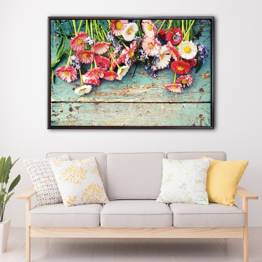 flowers bucket floating frame canvas