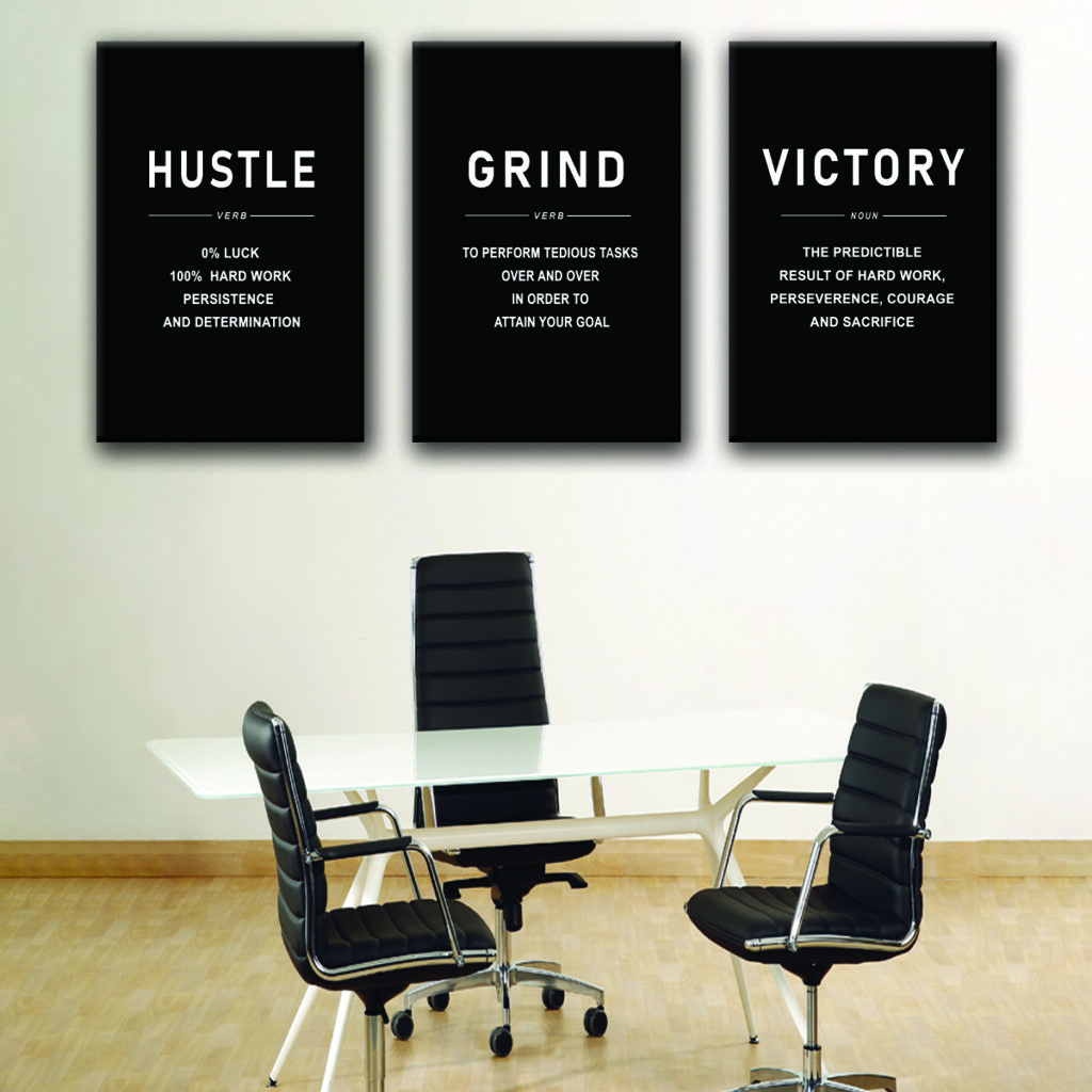 Hustle Motivation Canvas Art | 3 Panels Office Wall Art