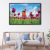 pink tulips field floating frame canvas