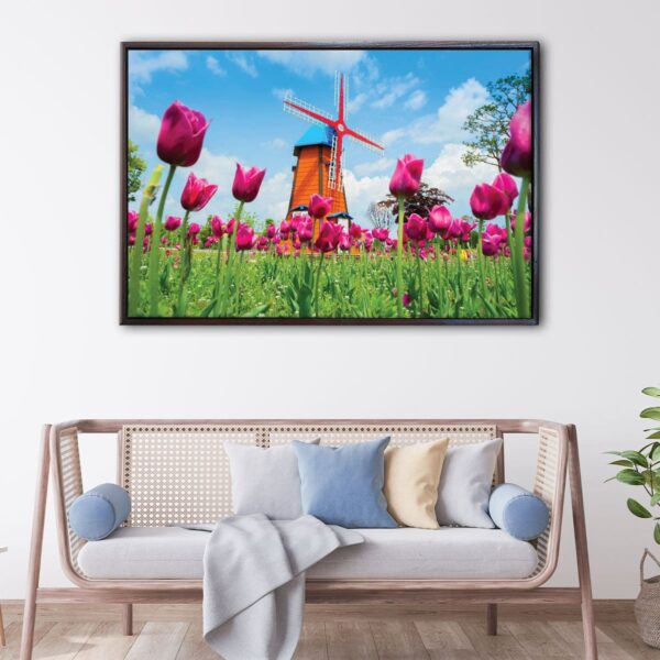 pink tulips field floating frame canvas