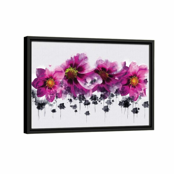 pink watercolor flowers framed canvas black frame