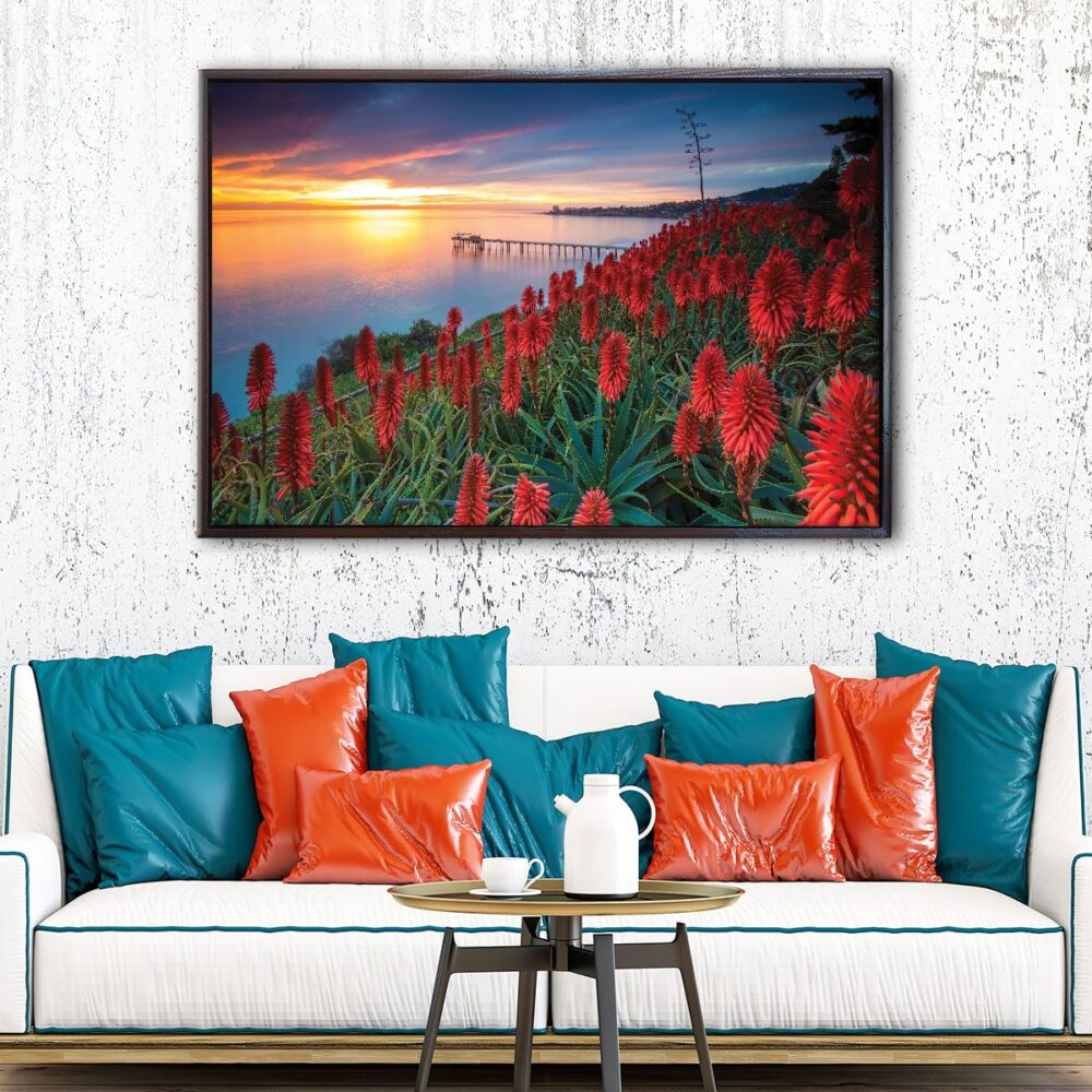 red flowers field floating frame canvas