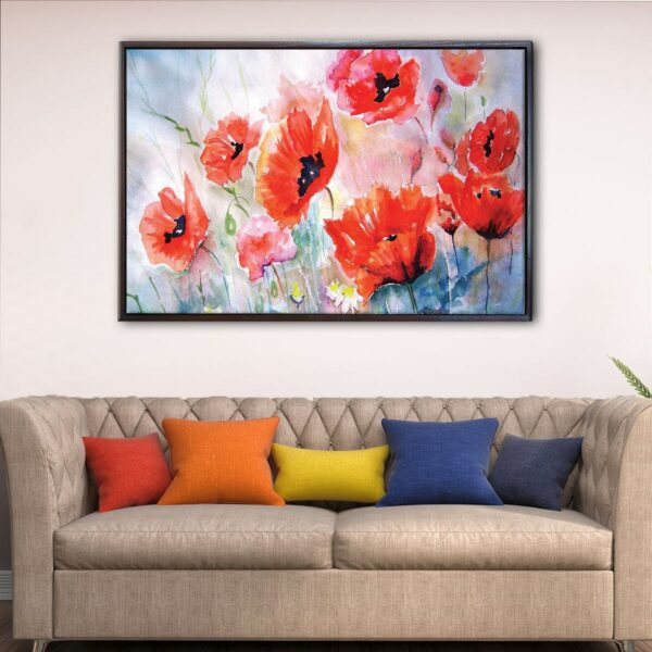 watercolor red flowers floating frame canvas