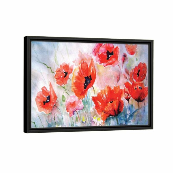 watercolor red flowers framed canvas black frame