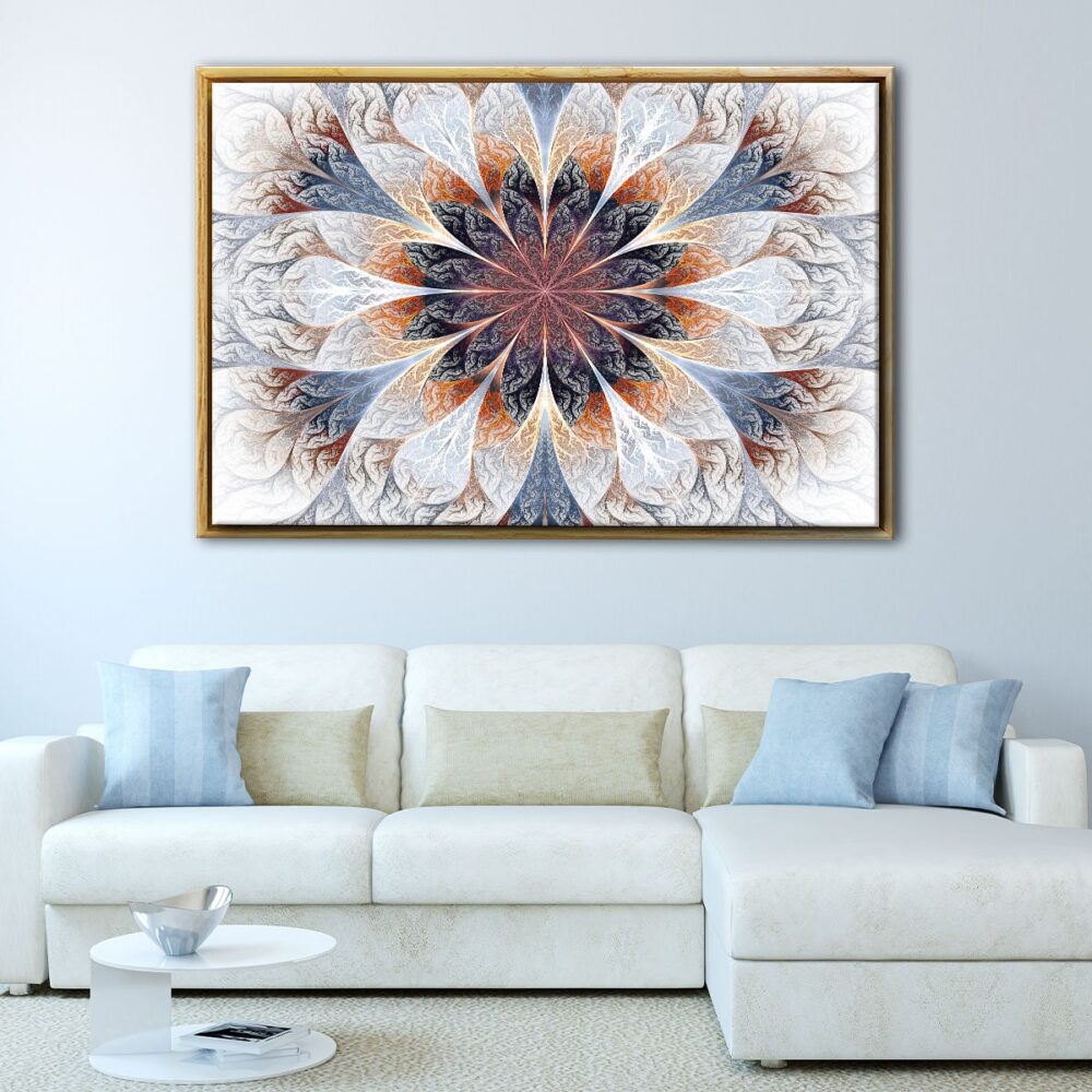 white flower fractal floating frame canvas