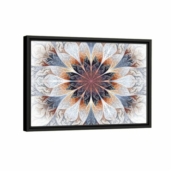 white flower fractal framed canvas black frame