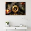 3 panels bitcoin burning dollar canvas art