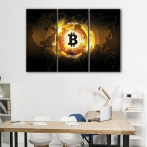 3 panels bitcoin world canvas art