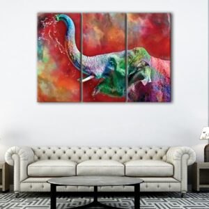 3 panels elephant in colors canvas art