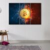 3 panels fire water bitcoin canvas art