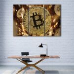 tableau tryptique bitcoin doré