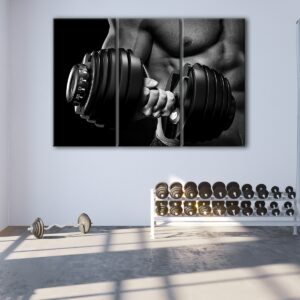 3 panels weightlifting in gym canvas art