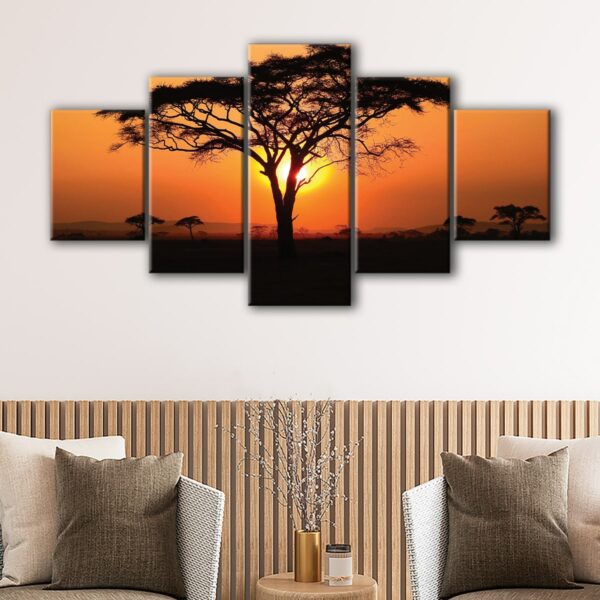 5 panels serengeti park tanzania sunset canvas art