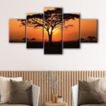 5 panels serengeti park tanzania sunset canvas art